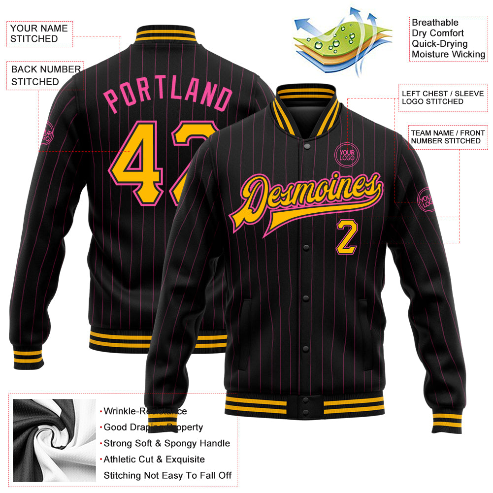 Custom Pink Pink-White Classic Style Varsity Full-Snap Letterman Jacket main image 1