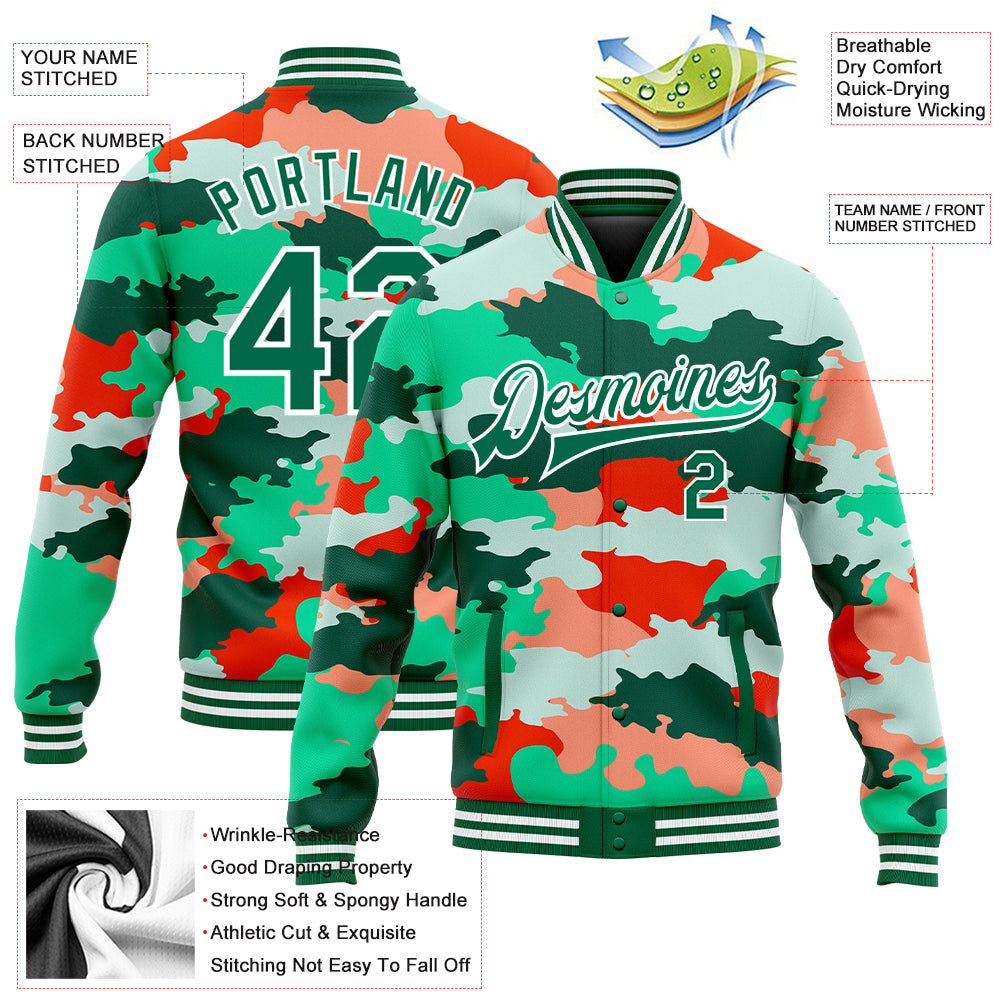 Custom Camo Kelly GreenWhite Fluorescent Camouflage 3D Bomber Full