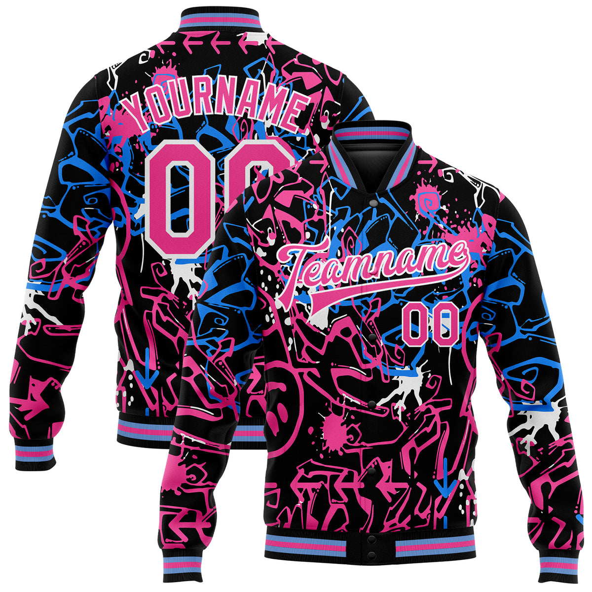 Custom Orange Aqua Varsity Full-Snap Leopard Print Graffiti Pattern Letterman Baseball Jacket