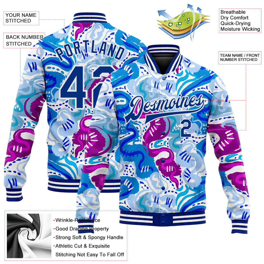 Custom Orange Aqua Varsity Full-Snap Leopard Print Graffiti Pattern Letterman Baseball Jacket main image 1