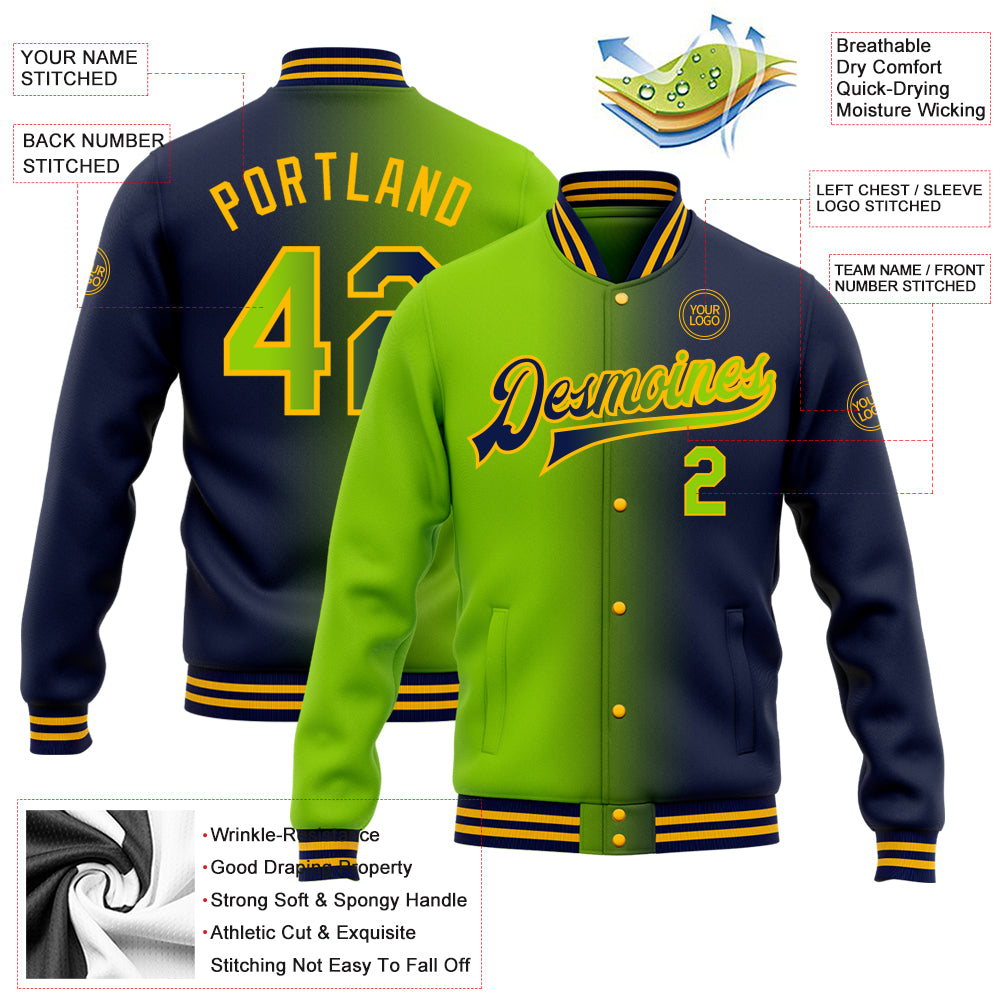 Custom Gold Gray Varsity Full-Snap Plaid Pattern Letterman Baseball Jacket main image 1