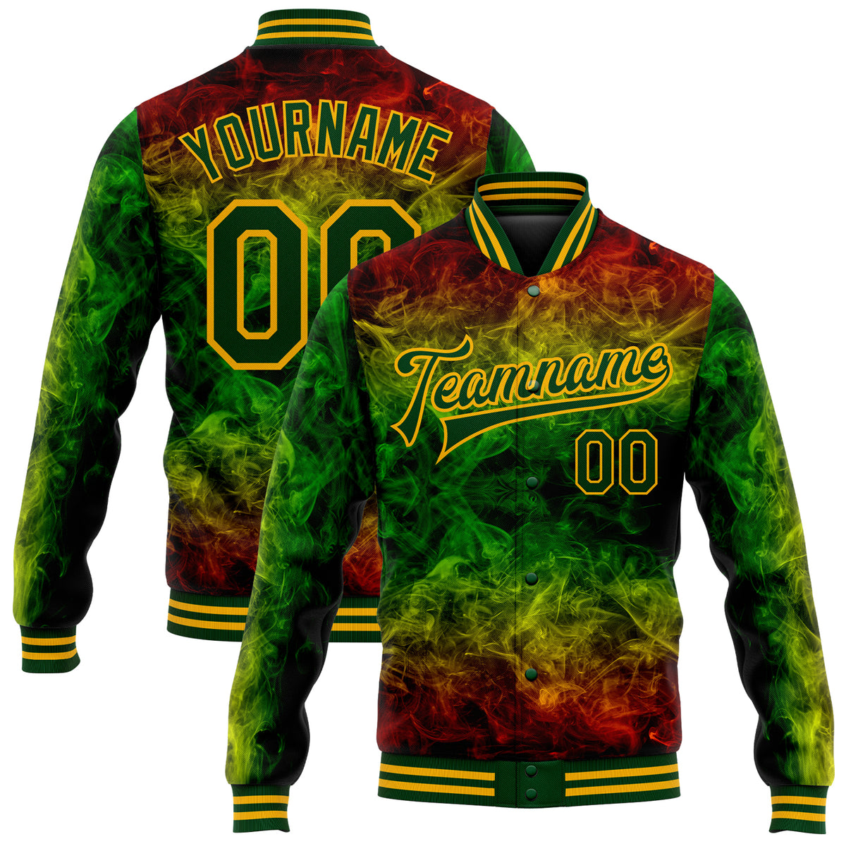 Custom Red Green Varsity Full-Snap Letterman Shoulder Color Block Jacket Hoodie main image 0