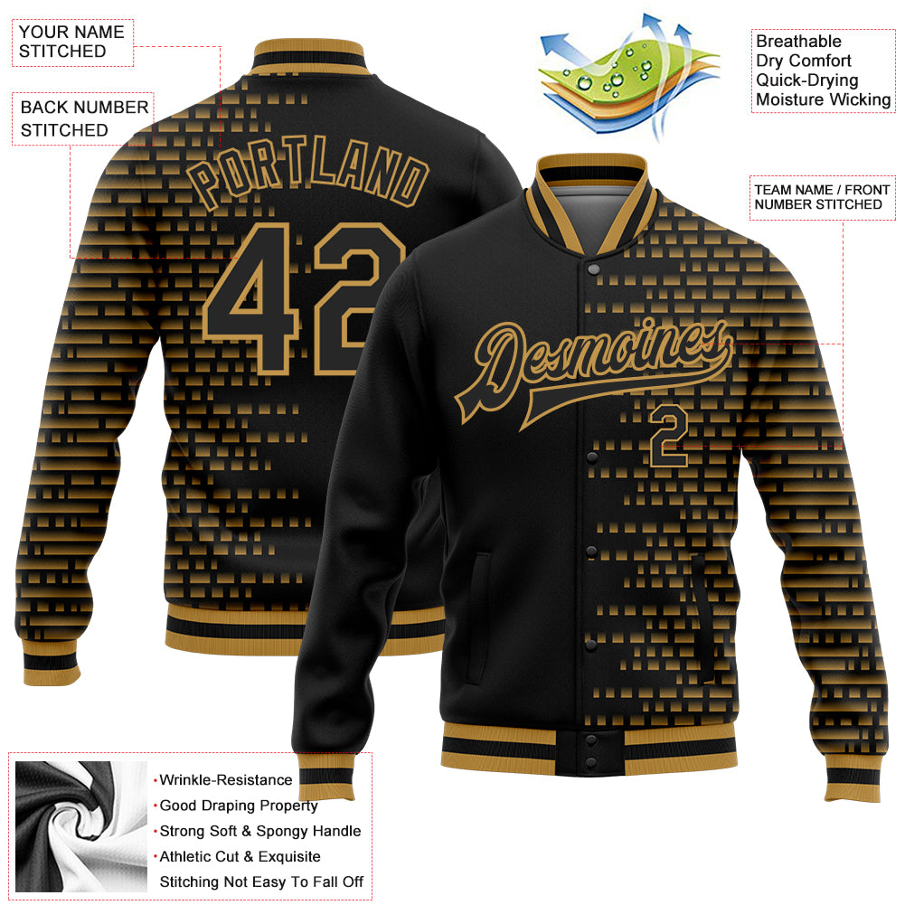 Custom Old Gold Black-White Varsity Full-Snap Color Block Letterman Jacket main image 1