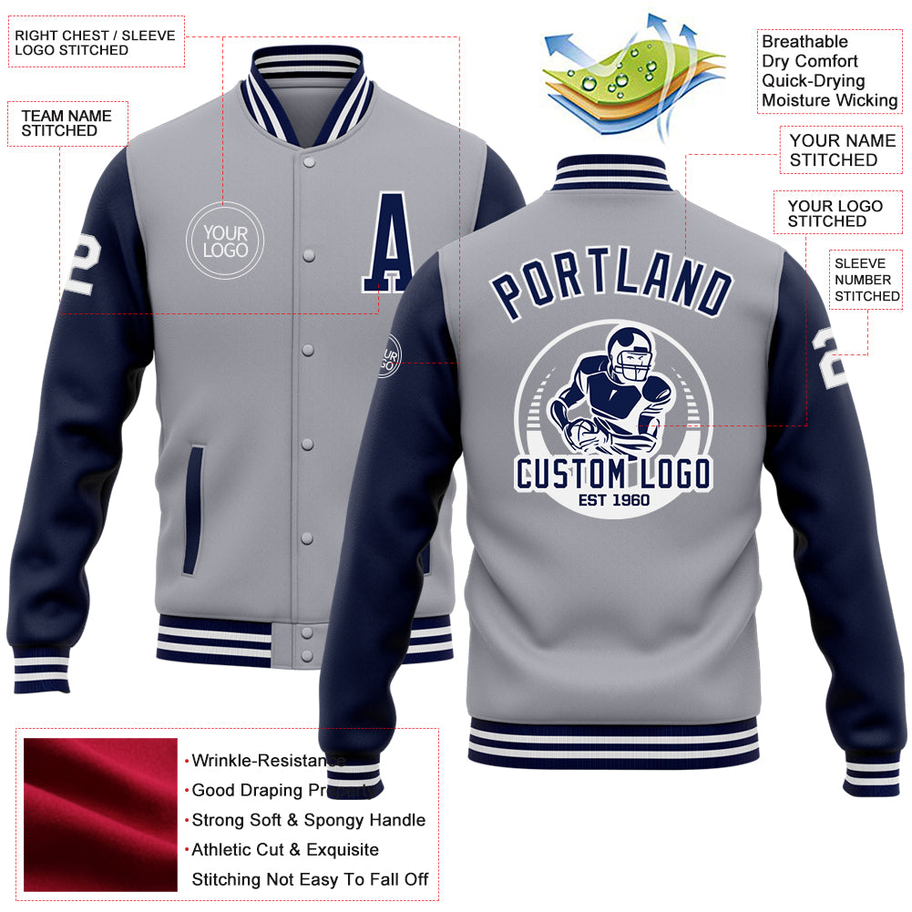Custom Gray Navy-Powder Blue Classic Style Waterproof Jacket
