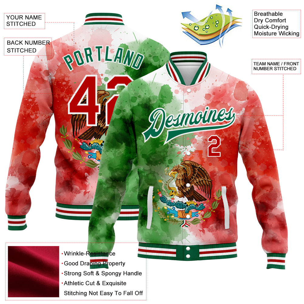 Custom Kelly Green Purple Raglan Sleeves Varsity Full-Snap Pinstripe Letterman Baseball Jacket main image 1