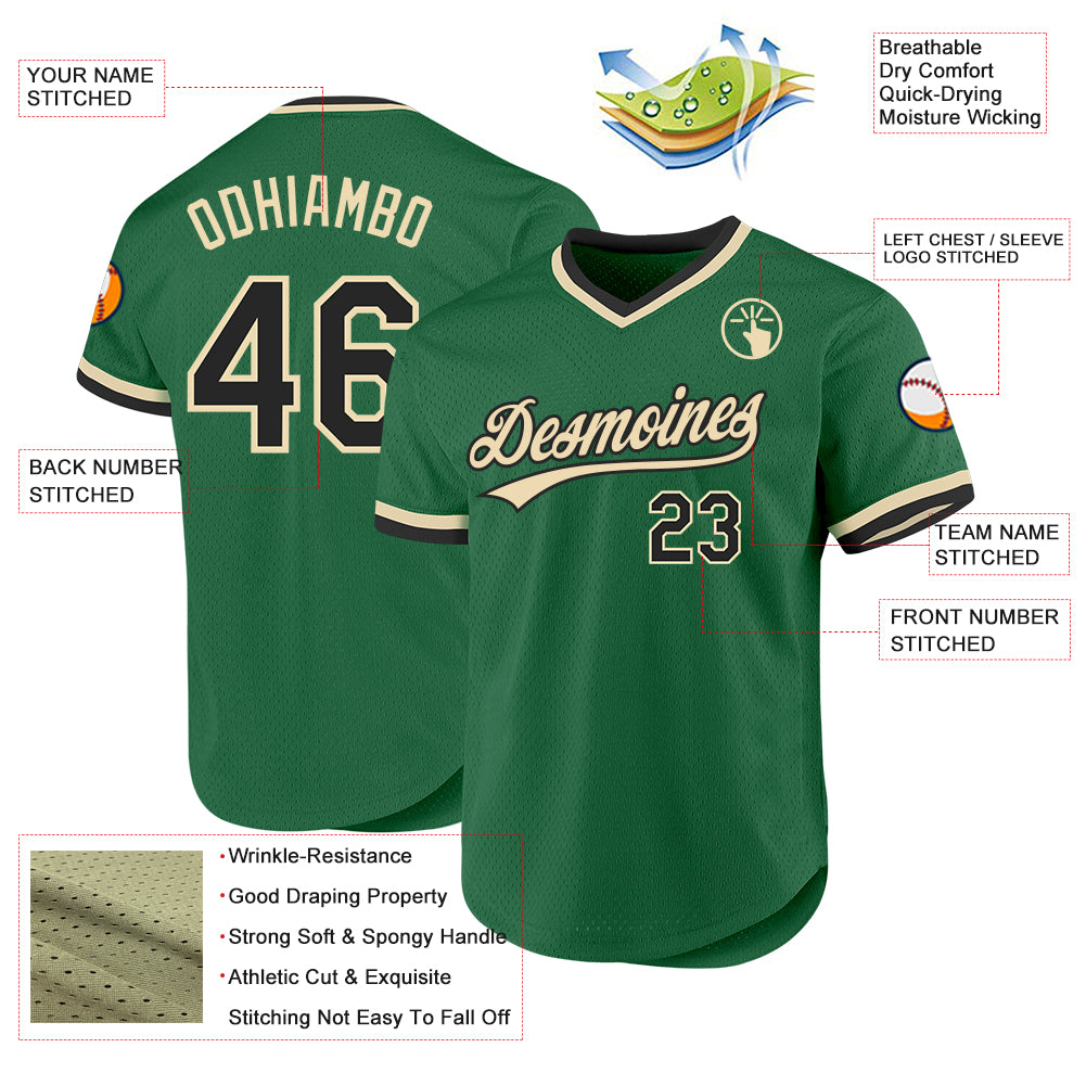 Custom Cream Kelly Green-Old Gold Personalized Side Two-Tone Design Authentic Baseball Jersey main image 1