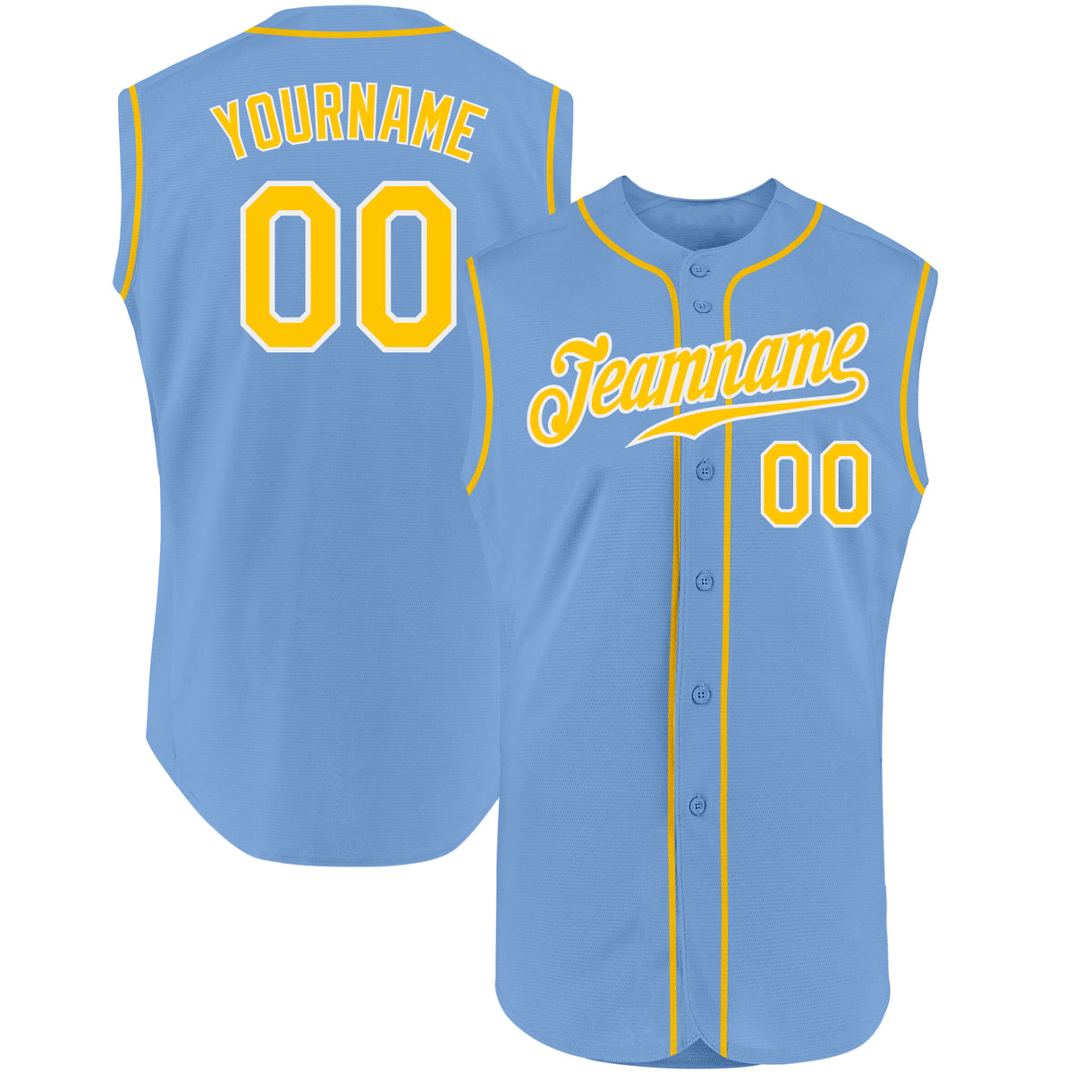 Custom Light Blue GoldWhite Authentic Sleeveless Baseball Jersey Free