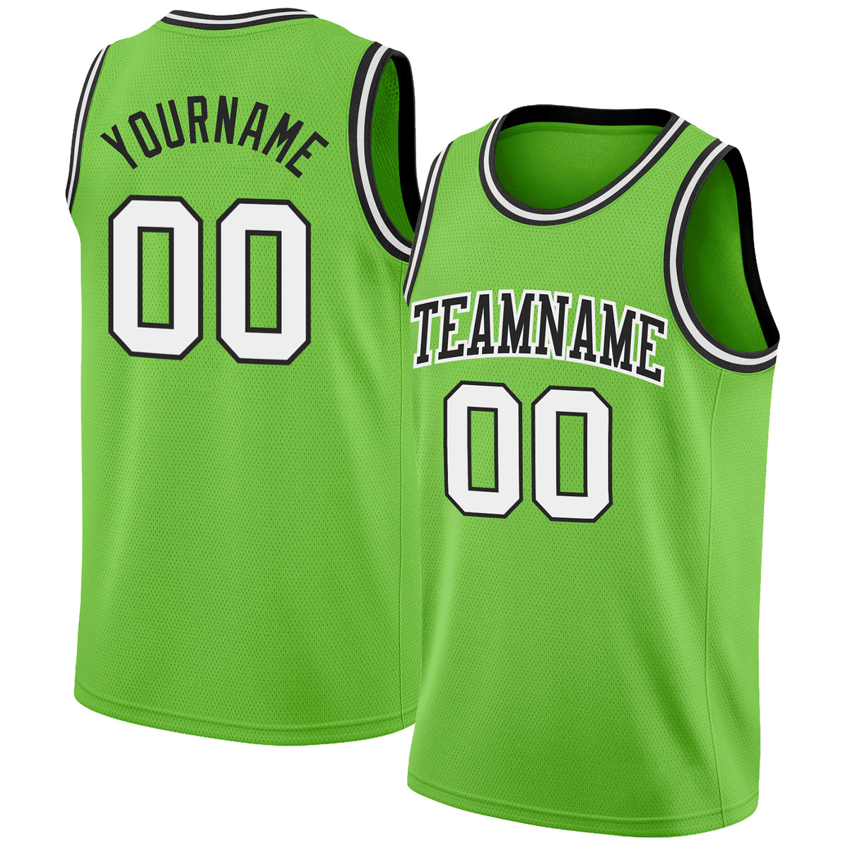FIITG Custom Basketball Jersey Black Neon Green-White Authentic Throwback Men's Size:3XL