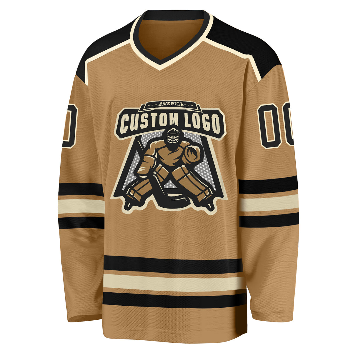 Custom Old Gold Black-White Classic Style Hockey Jersey main image 0