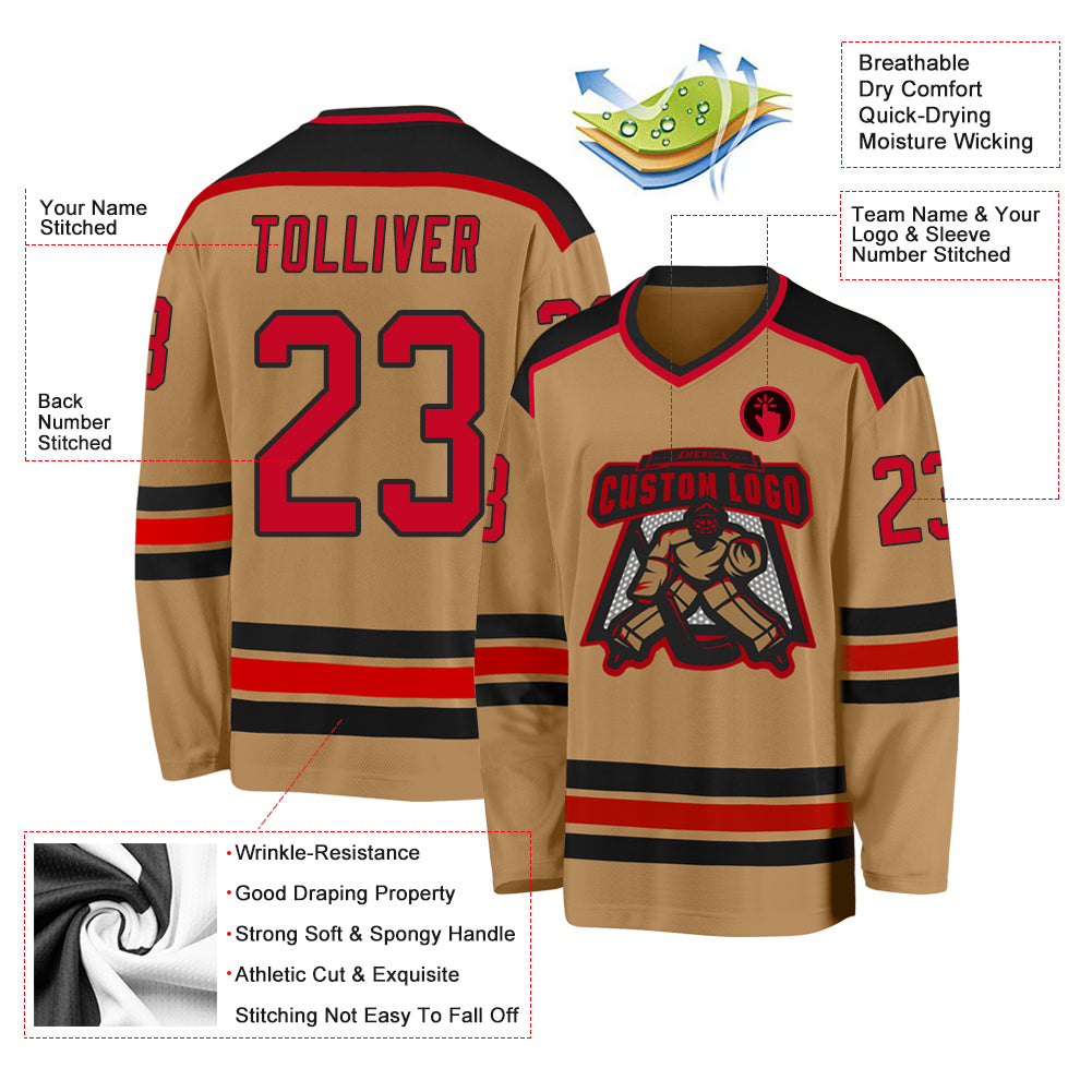 Custom Red Gold Red-White Classic Style Hockey Jersey main image 1