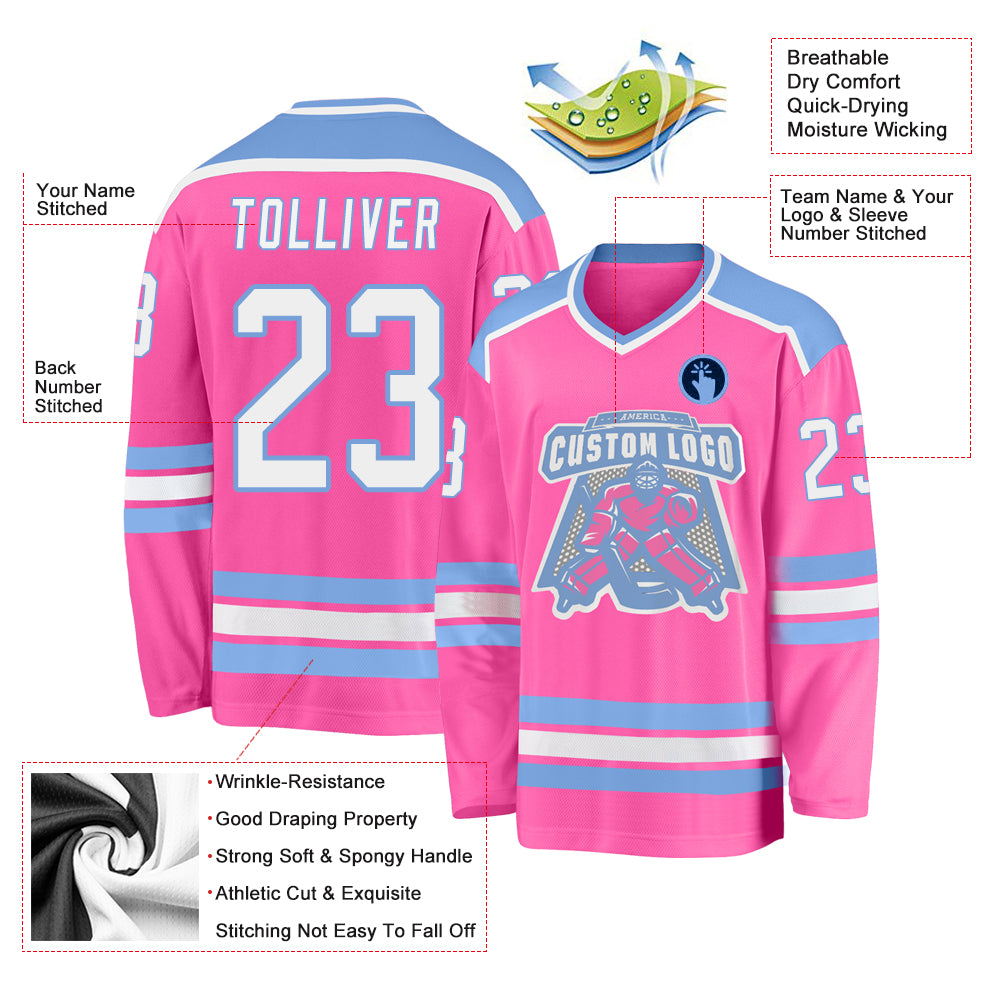 Custom Black Pink-Light Blue Hockey Jersey Women's Size:M