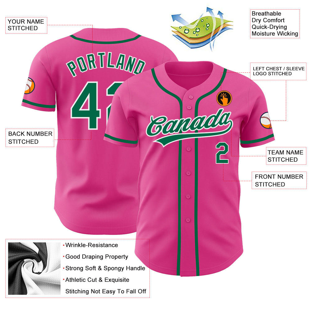 Custom Pink Kelly Green-White Classic Style Hockey Jersey