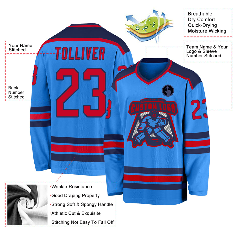 Custom Powder Blue RedNavy Hockey Jersey Free Shipping Fiitg