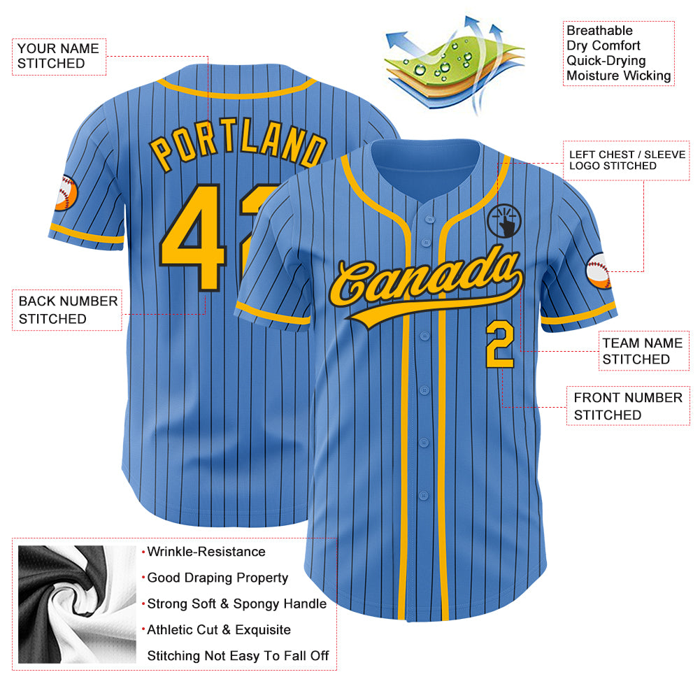 Custom Powder Blue Navy Gold-Navy Gradient Fashion Authentic Two-Button Baseball Jersey main image 1