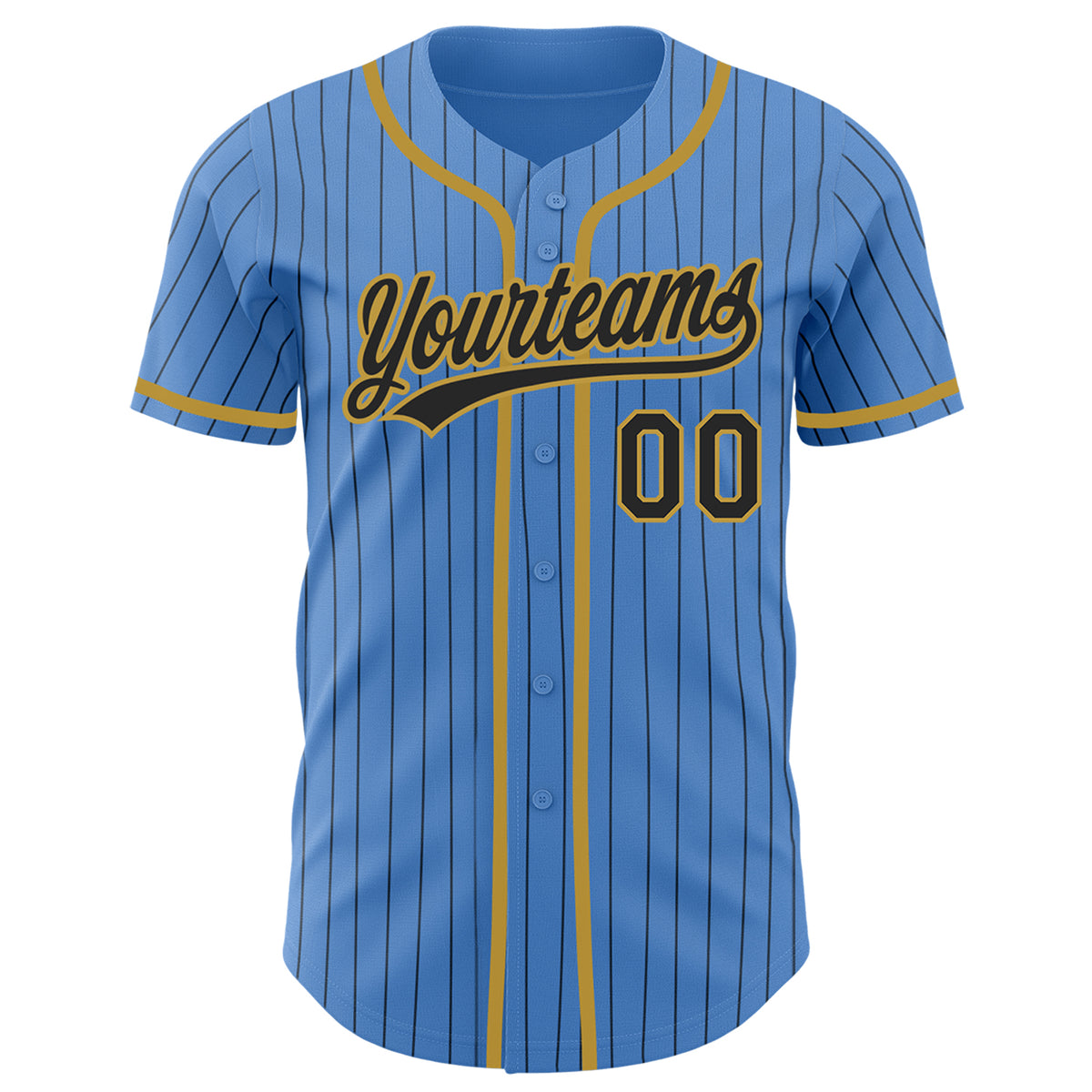 Custom Powder Blue Navy Gold-Navy Gradient Fashion Authentic Two-Button Baseball Jersey