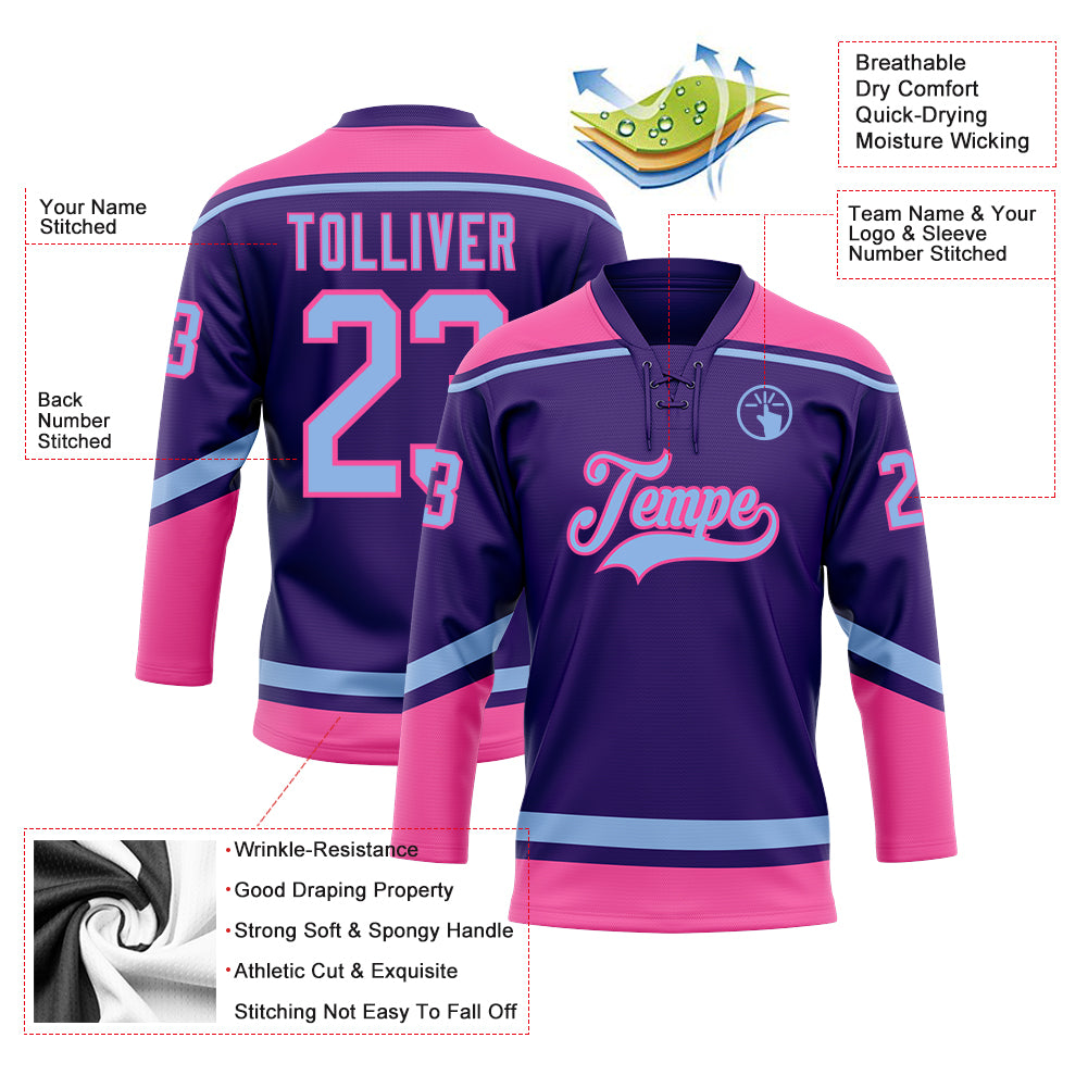 Custom Purple Black Classic Style Quick Dry Lace-Up Neck Hockey Hoodie Jersey