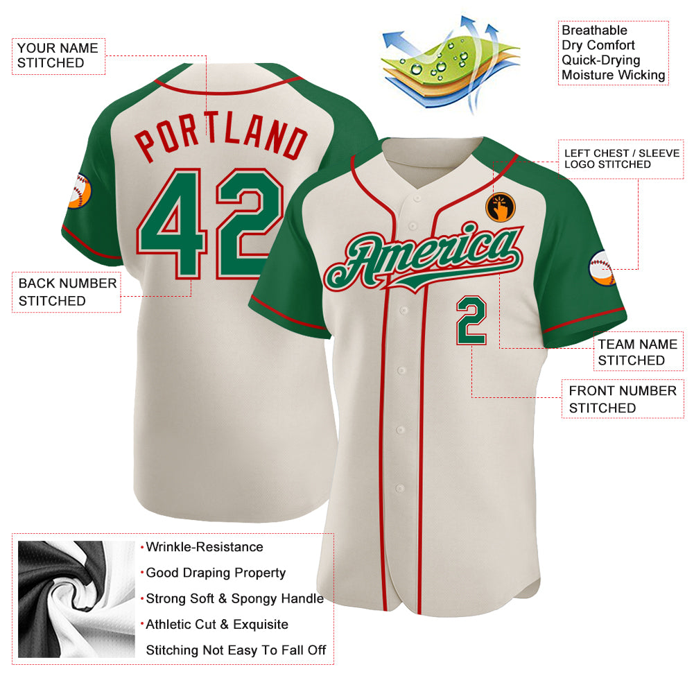 Custom Kelly Green Red Flame Pattern Authentic Pullover Baseball Jersey main image 0