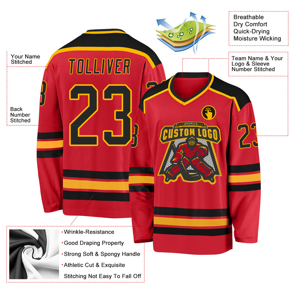 Custom Teal Red-Black Classic Style Hockey Jersey