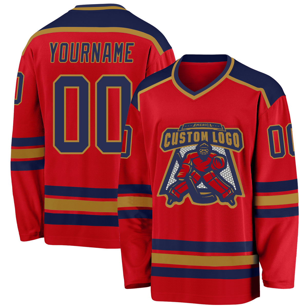 Custom Gold Navy Gold-Aqua Classic Style Hockey Jersey