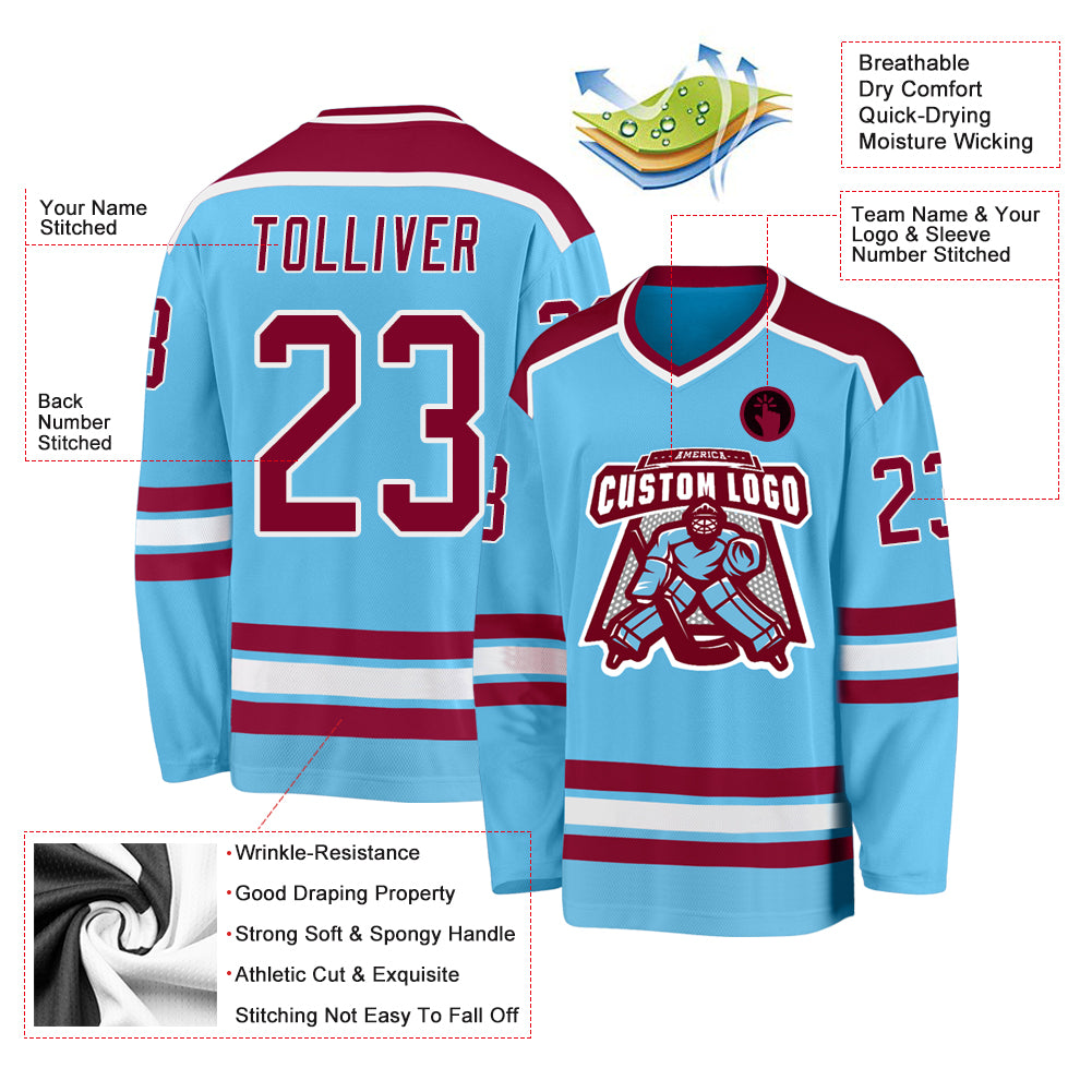 Custom Powder Blue Maroon Solid Colour Hockey Jersey