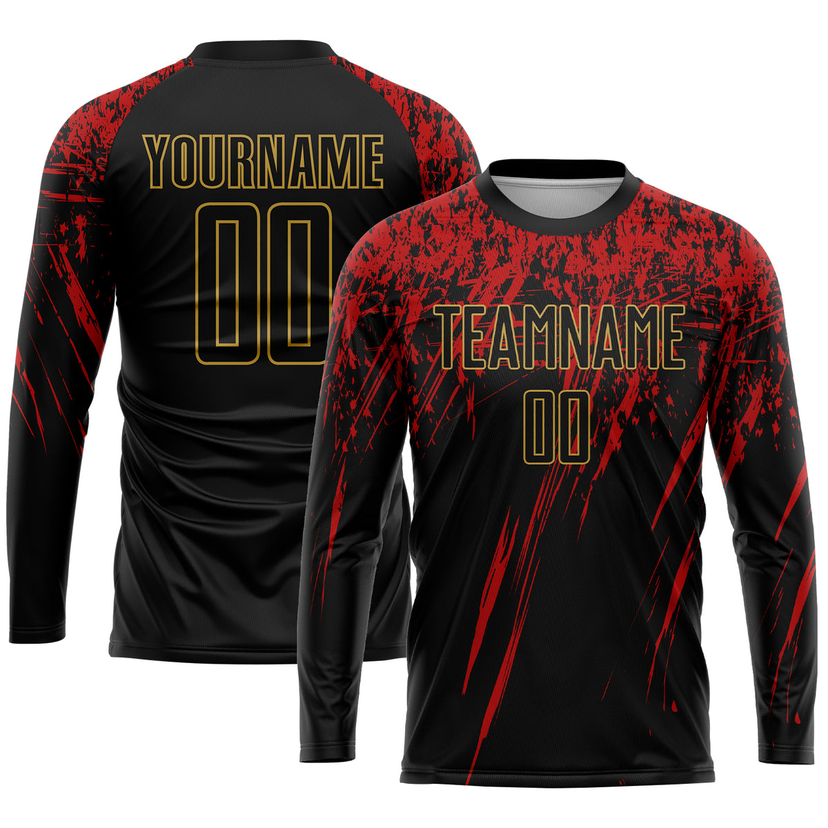 Custom Black Old GoldRed Sublimation Soccer Uniform Jersey Free