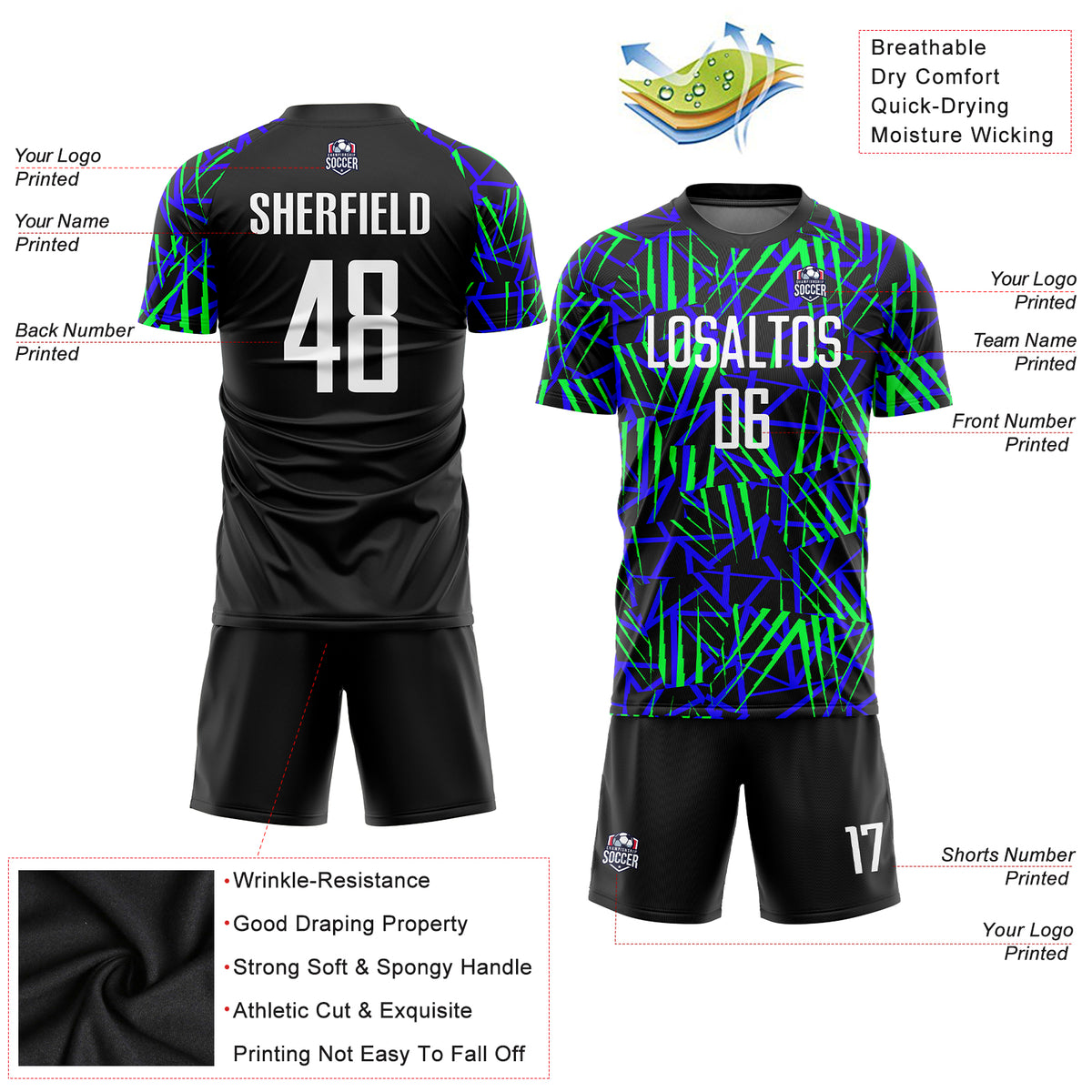 Custom Neon Green Black Sublimation Soccer Uniform Jersey Free Shipping –  Fiitg