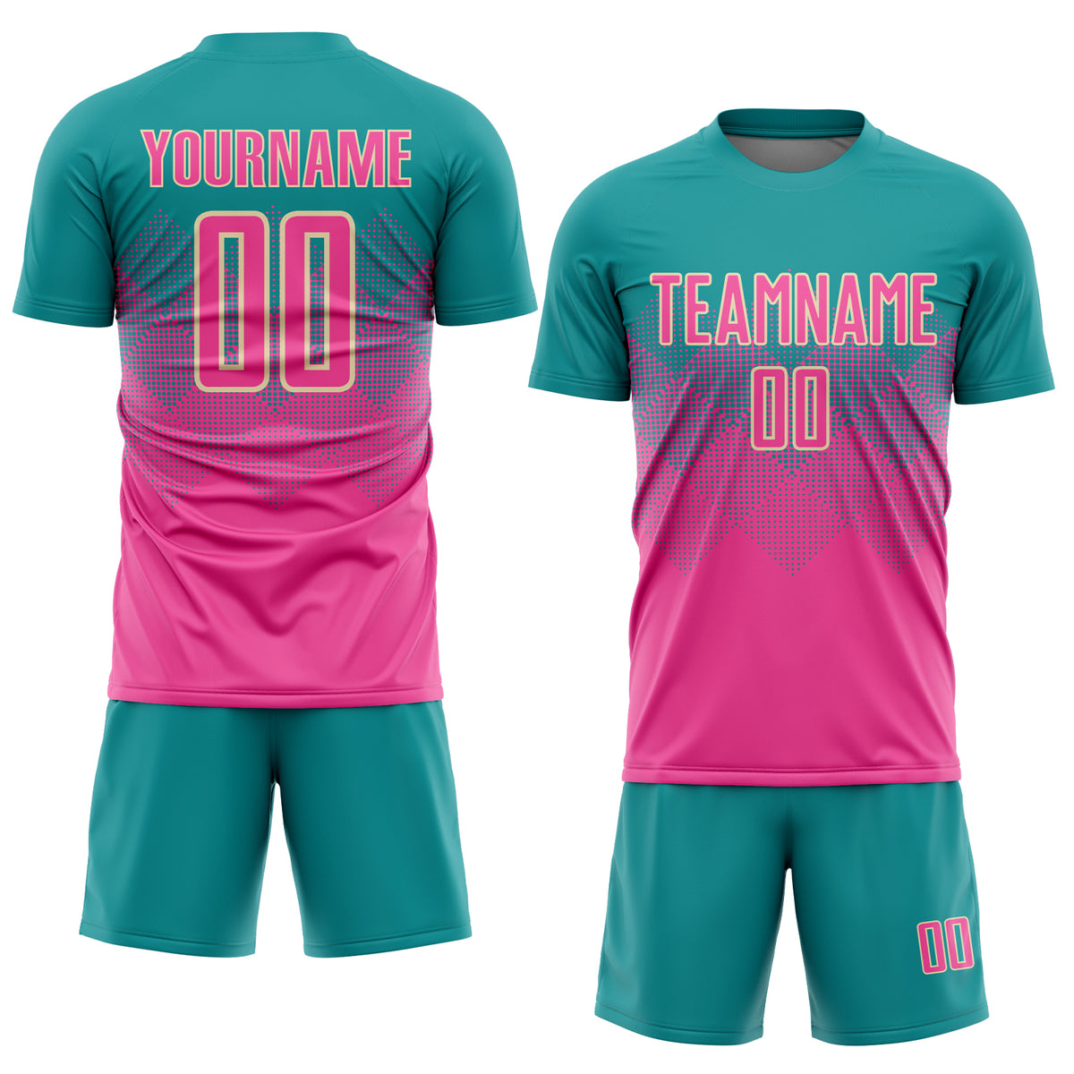 Custom Teal Pink-Cream Sublimation Soccer Uniform Jersey Free Shipping –  Fiitg