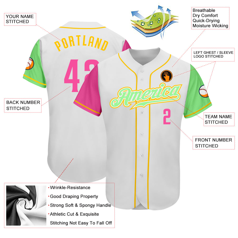 Custom Green White-Gold Classic Style Authentic Two-Button Baseball Jersey main image 1