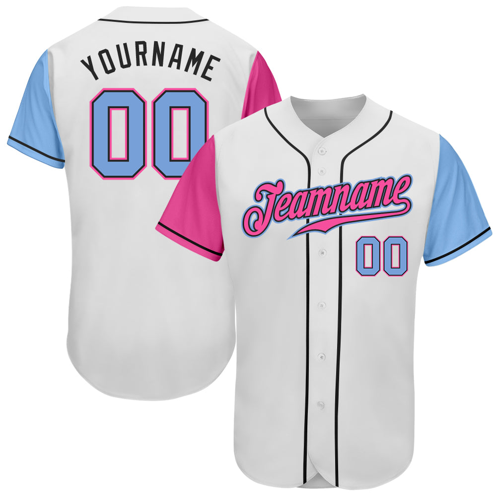 Custom White Light Blue Pink-Black Authentic Two Tone Baseball