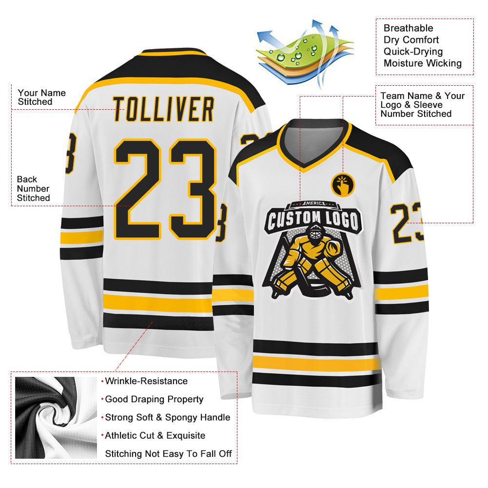 Custom Gold Black-White Classic Style Hockey Jersey main image 1