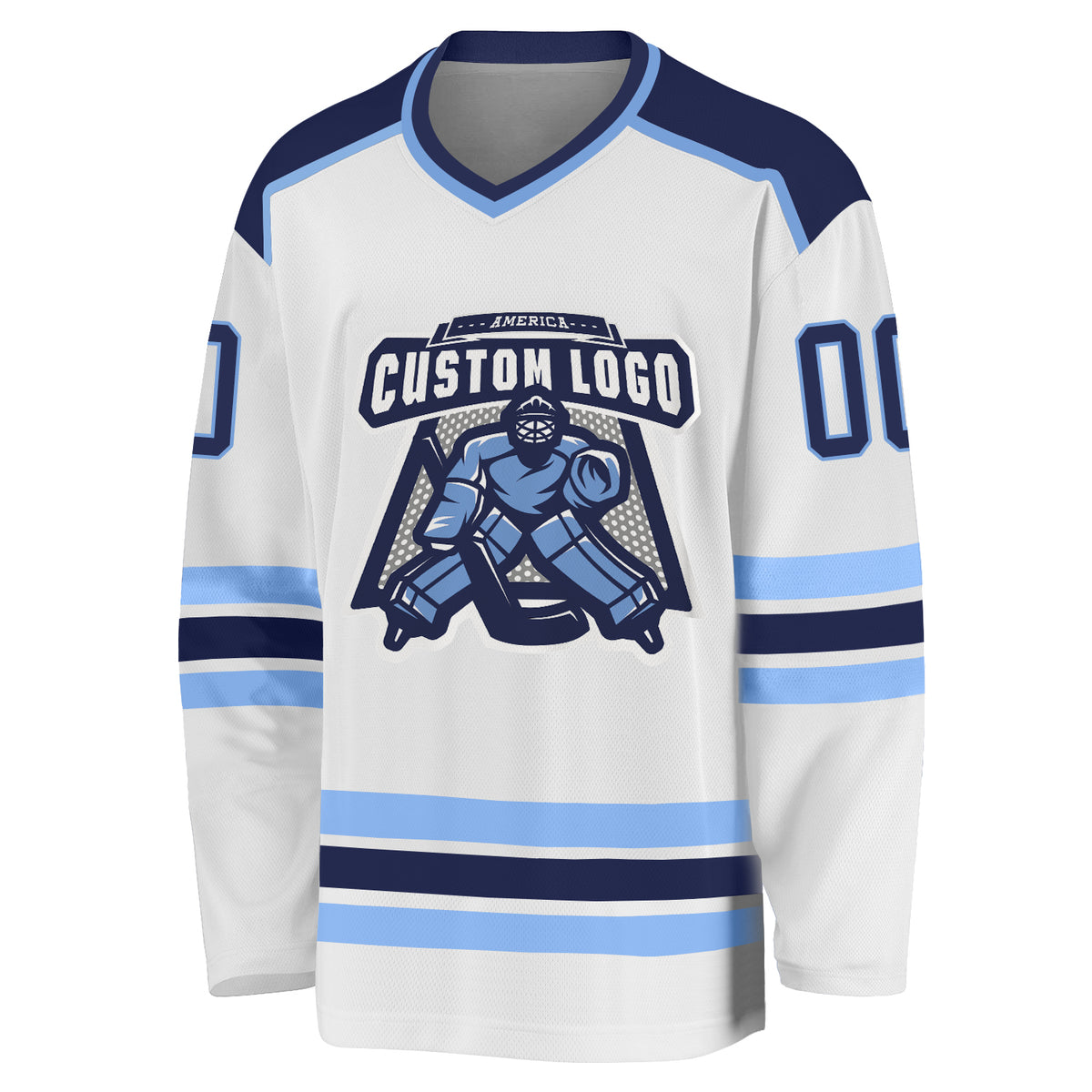 Custom White NavyLight Blue Hockey Jersey Free Shipping Fiitg