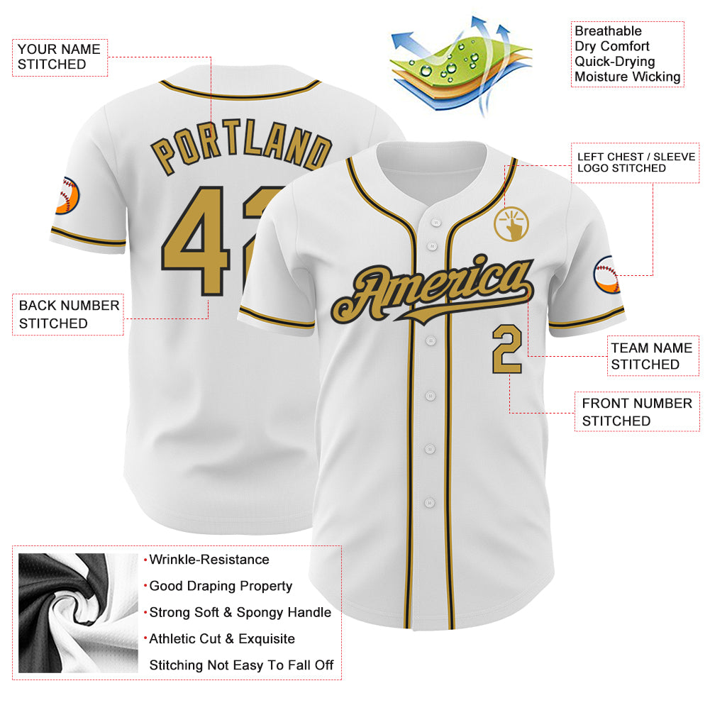 Custom Black Old Gold-White Personalized Classic Authentic American Football Jersey main image 1