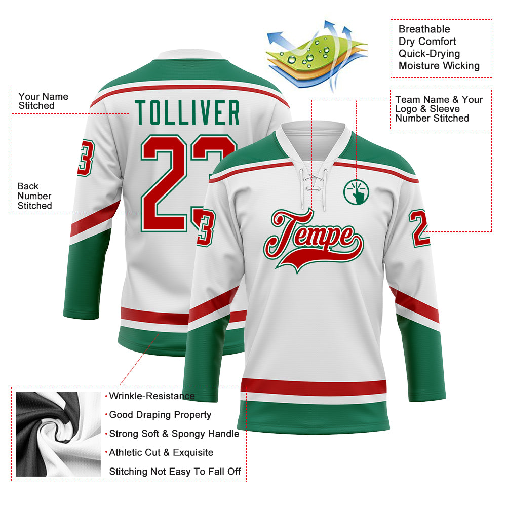Custom Midnight Green White Kelly Green-Gold Classic Style Hockey Jersey main image 1