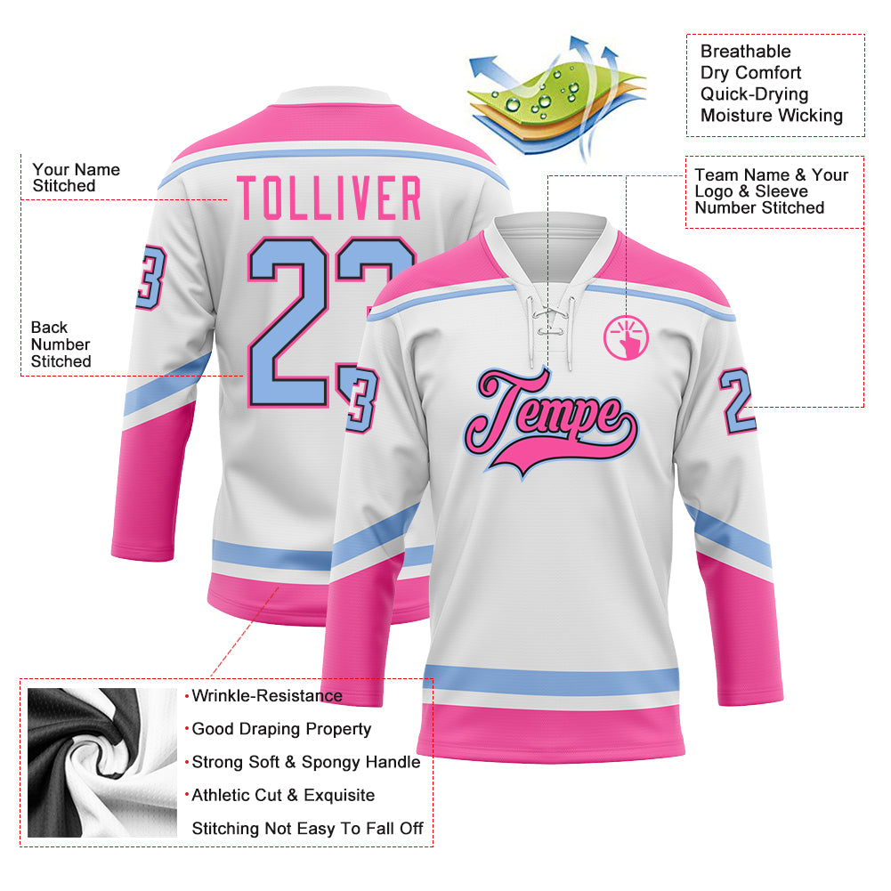 Custom Hockey Jersey Black Pink-Sky Blue Hockey Lace Neck Jersey Men's Size:3XL