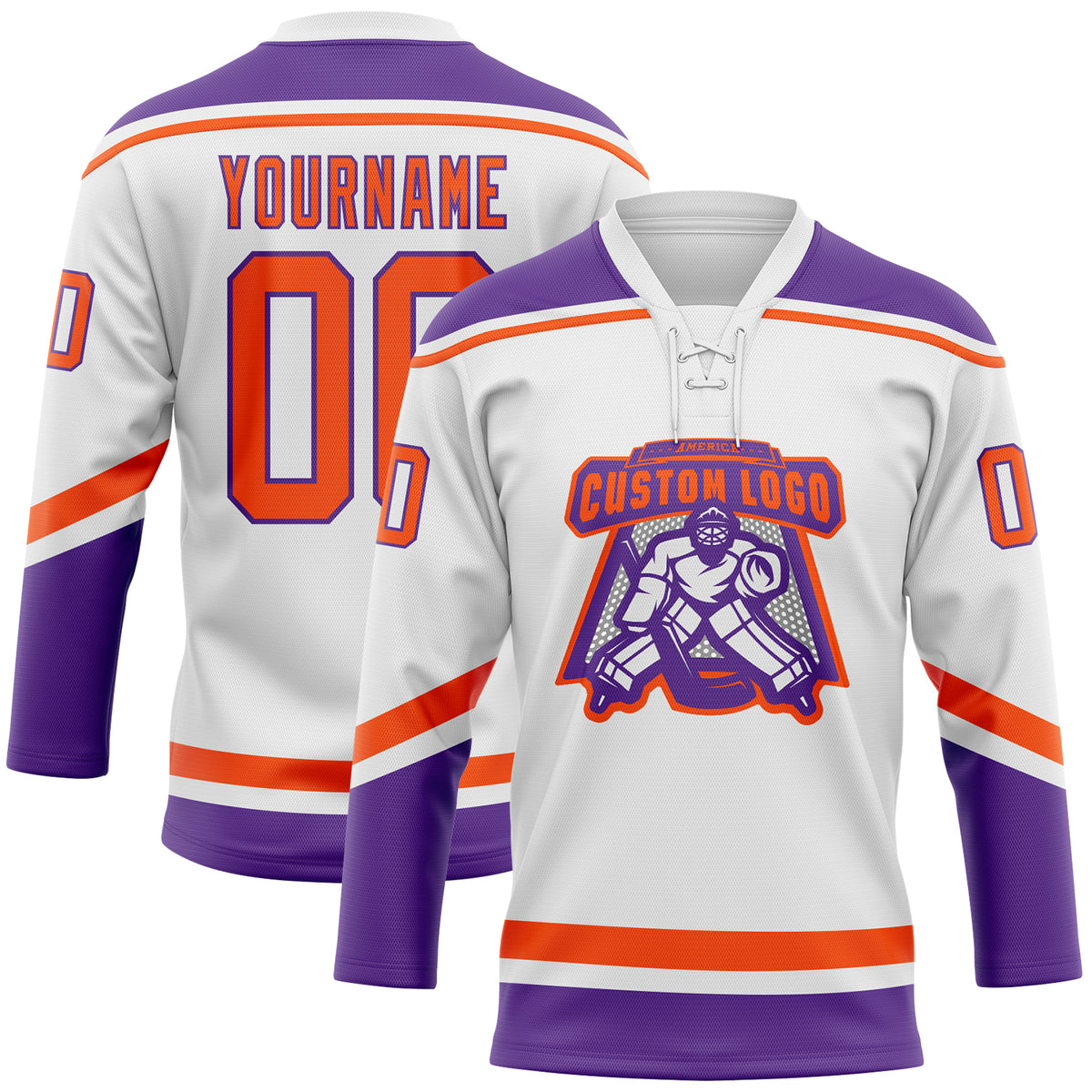 Custom White Orange-Purple Hockey Lace Neck Jersey Free Shipping – Fiitg