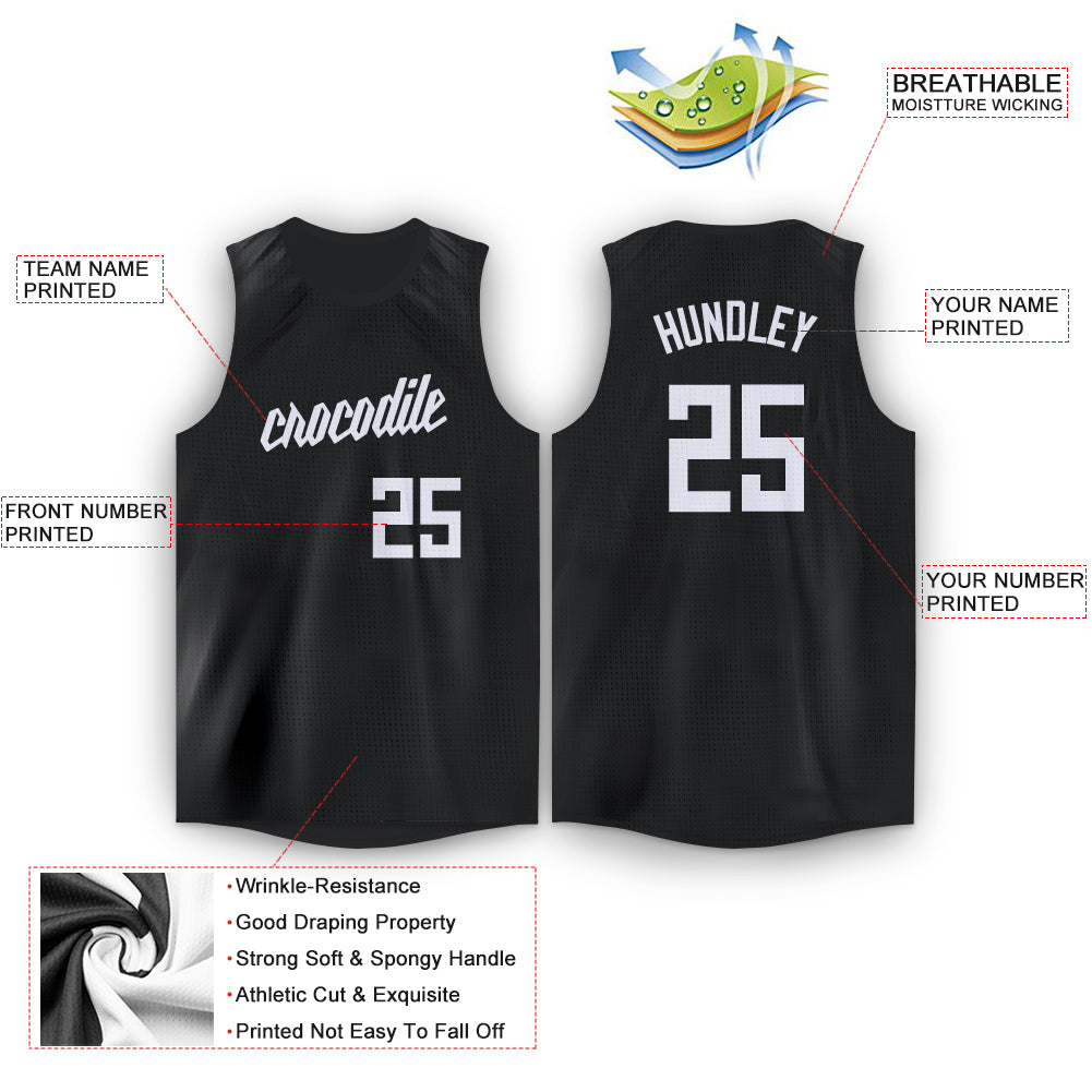 FIITG Custom Basketball Jersey Black White-Silver Gray Authentic Throwback Men's Size:L