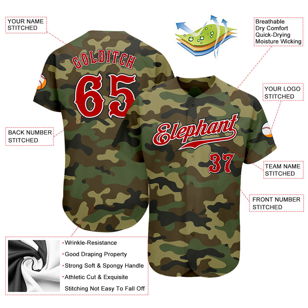 Custom Baseball Jersey Camo Red-Black Authentic Salute to Service Men's Size:XL
