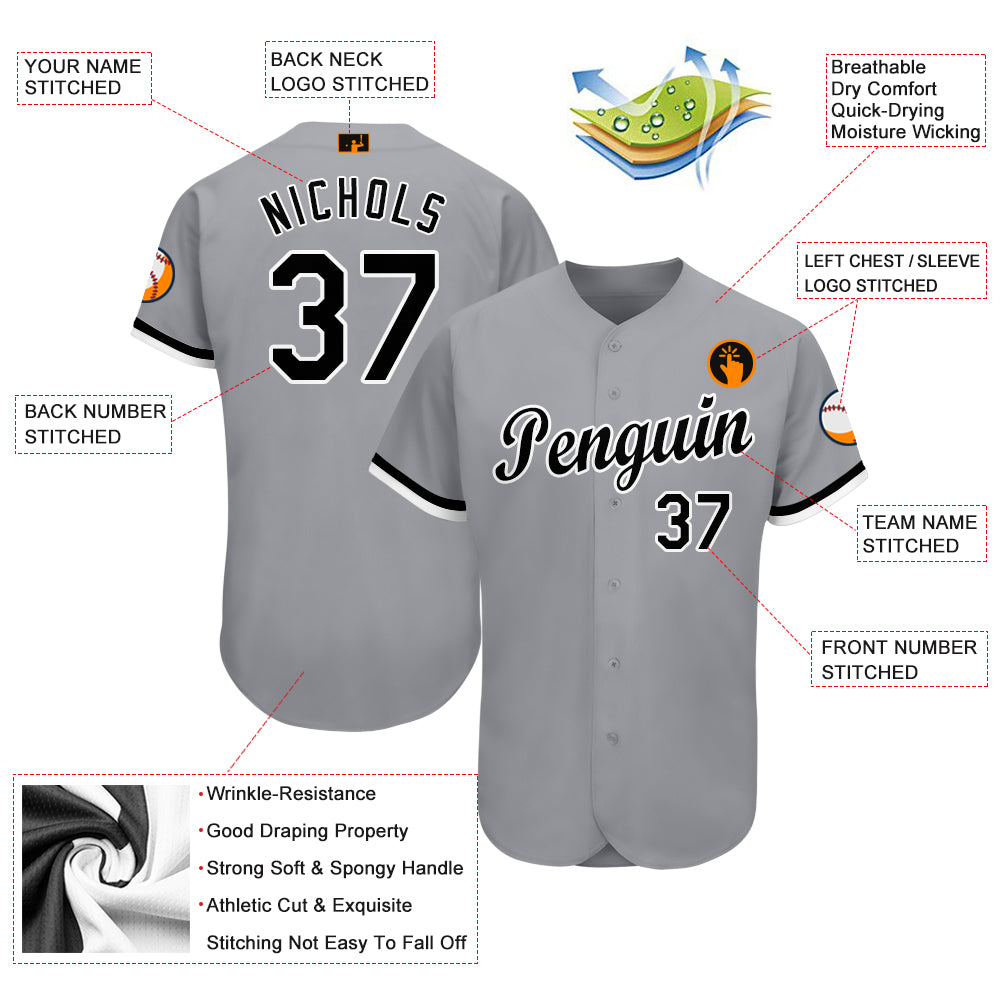 Custom Baseball Jersey Gray Black-White