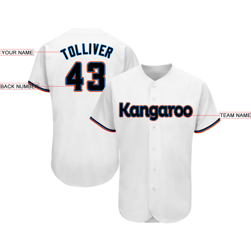 Custom White BlackOrange Baseball Jersey Fiitg