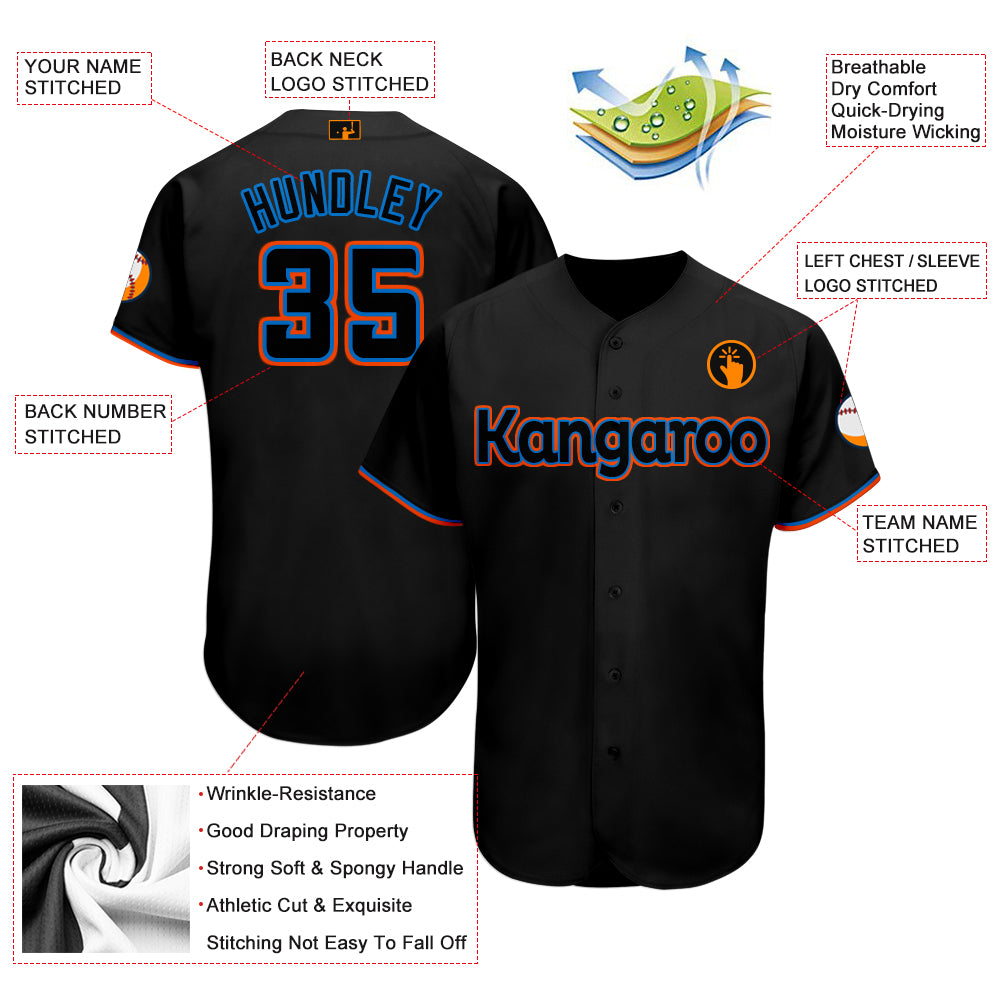 Custom Black Powder BlueOrange Baseball Jersey Fiitg