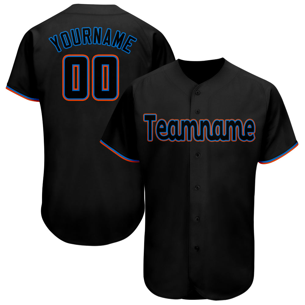 Custom Black Powder BlueOrange Baseball Jersey Fiitg