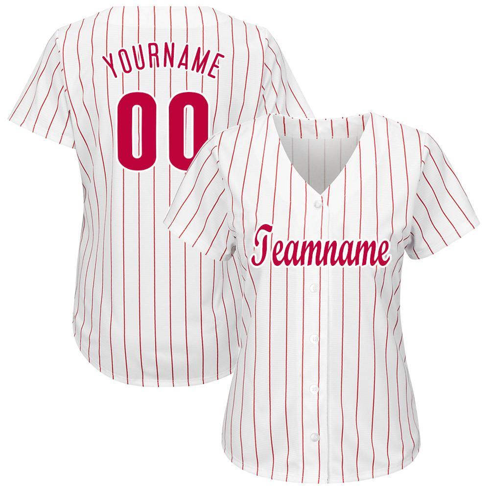 Custom White Red Pinstripe RedWhite Baseball Jersey Fiitg