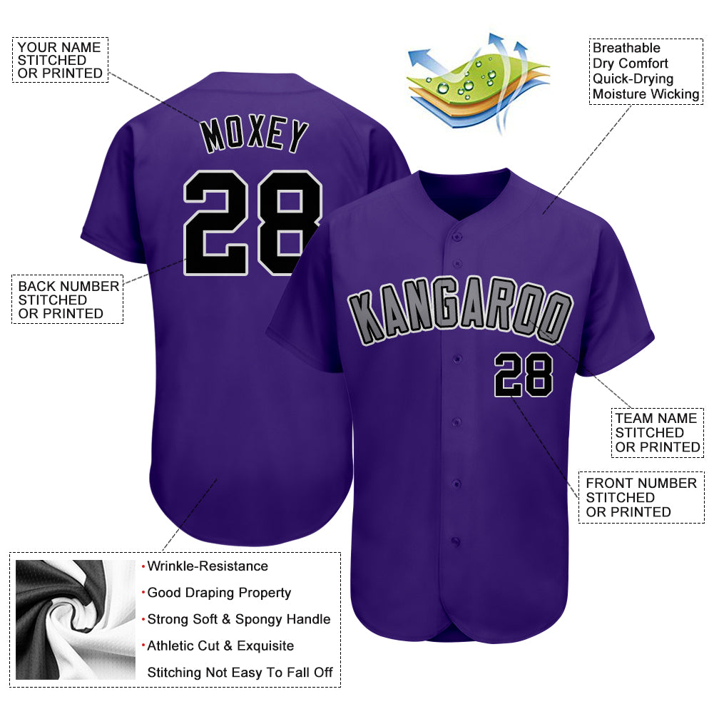Custom Baseball Jersey Purple Black-Gray Authentic Men's Size:XL