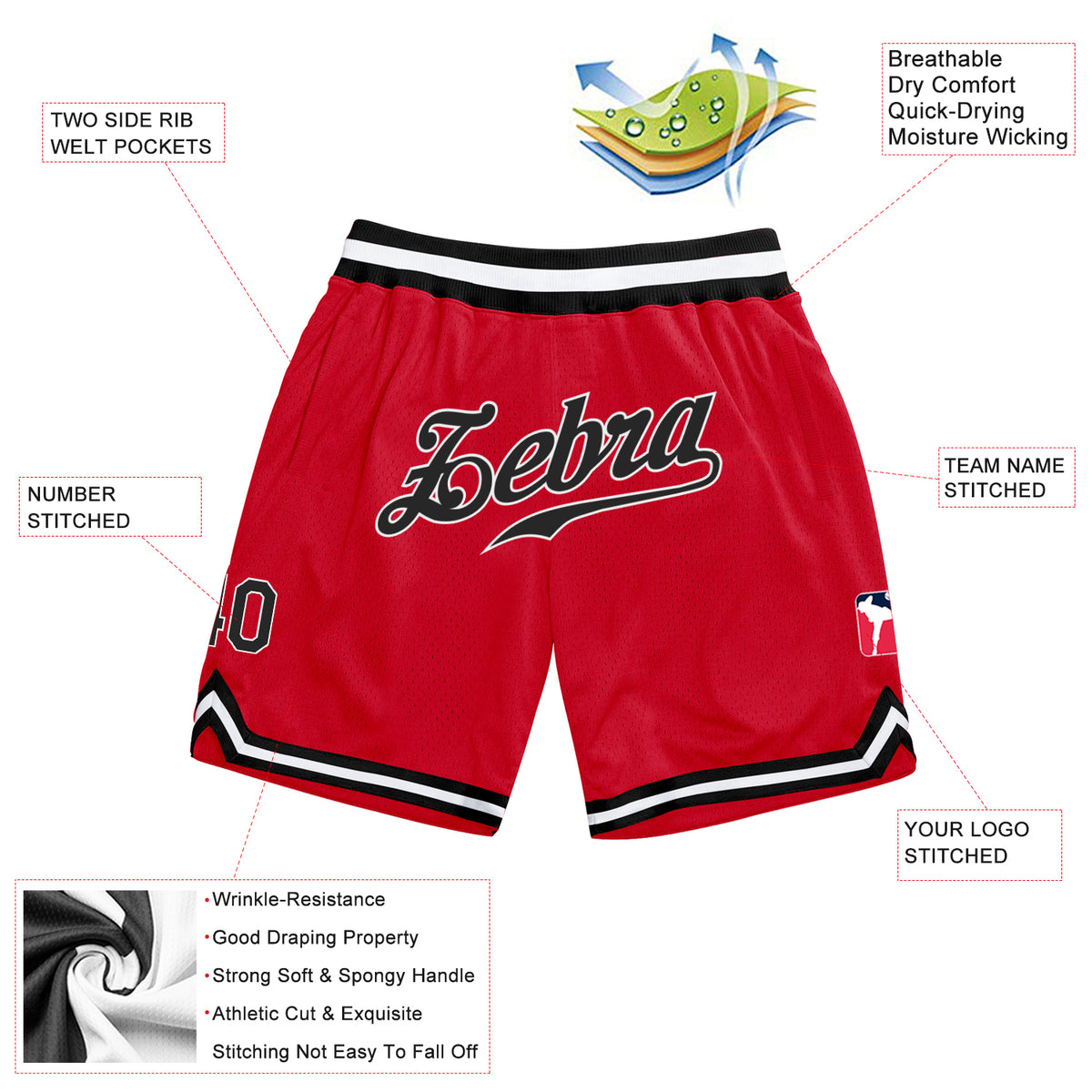 Cheap Custom Teal Red-Black Authentic Throwback Basketball Shorts