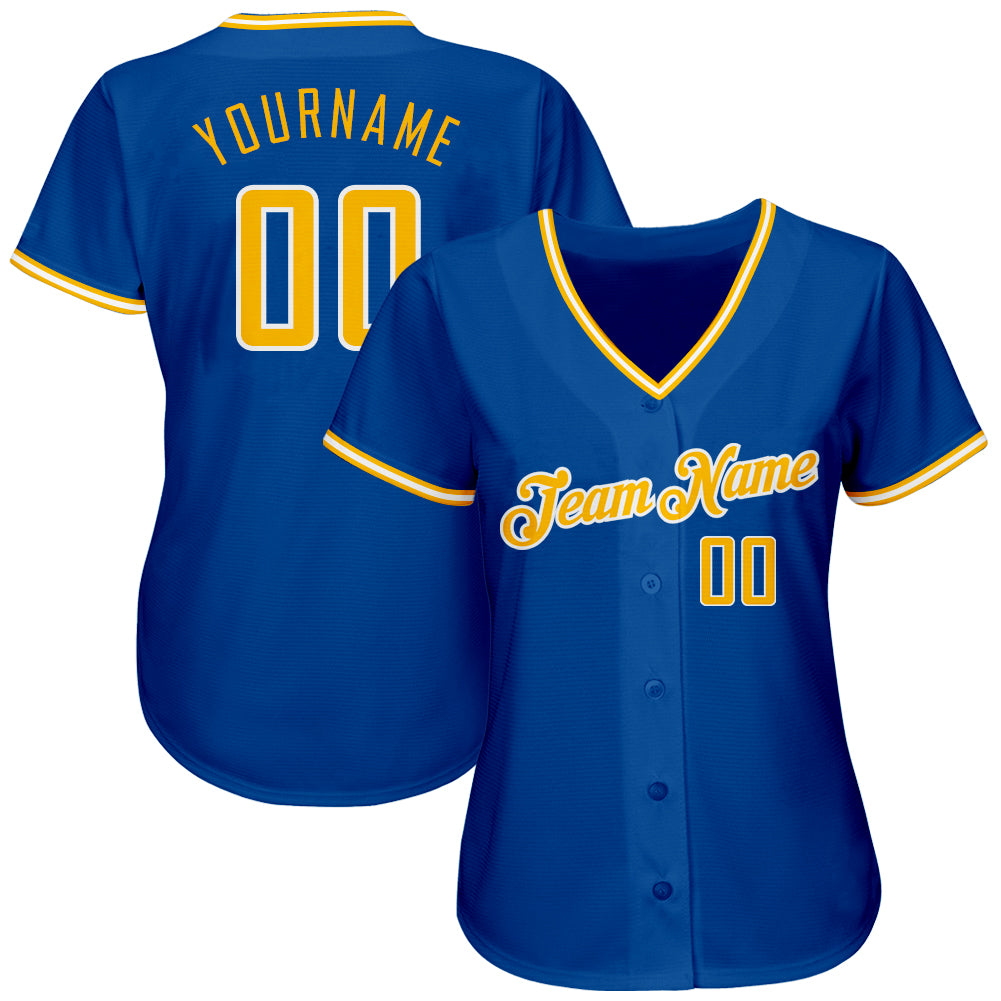 Custom Royal Gold-White Personalized Classic V-Neck Hockey Jersey main image 0