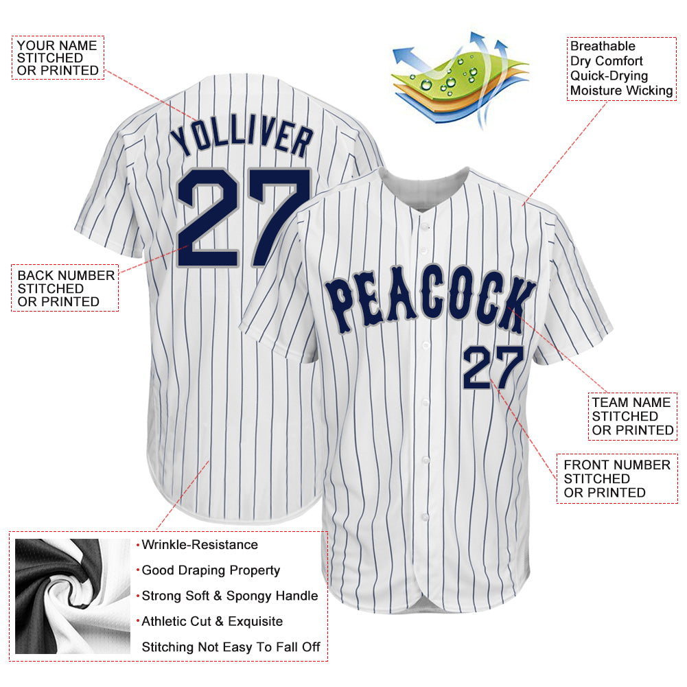 Custom Navy White-Gray Sleeveless Stripe Fashion Baseball Jersey