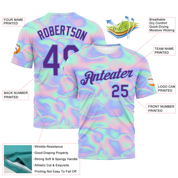 Custom 3D Pattern Design Abstract Trendy Holographic Vaporwave Style Performance T-Shirt
