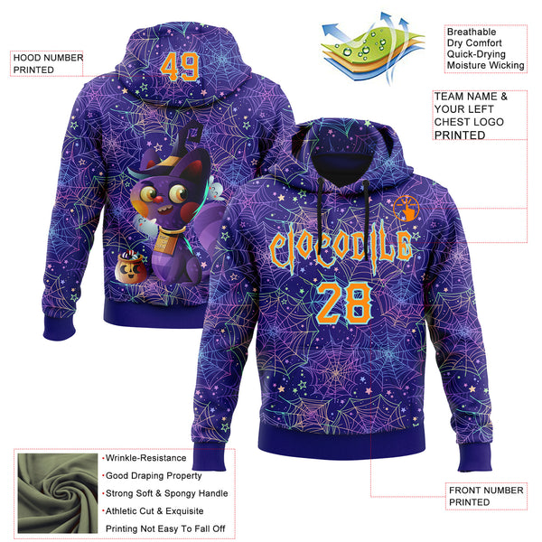 Custom Dark Purple Bay Orange-Ice Blue 3D Halloween Spider Net Horror Night Trick Treat Party Costume Ideas Sports Pullover Sweatshirt Hoodie