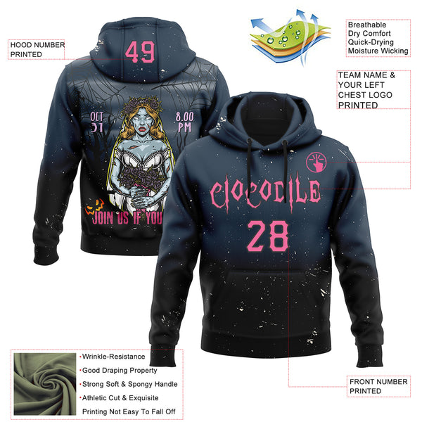 Custom Black Pink 3D Halloween Zombie Horror Night Trick Treat Party Costume Ideas Sports Pullover Sweatshirt Hoodie