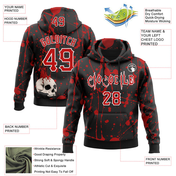 Custom Black Red-White 3D Halloween Skull Party Costume Ideas Sports Pullover Sweatshirt Hoodie